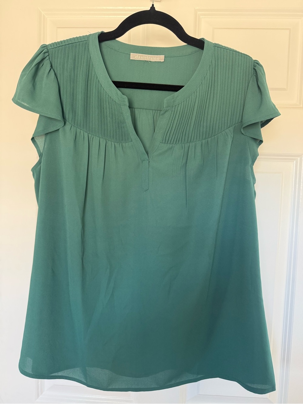 Daniel Rainn Teal Pleated Flutter Sleeve Top